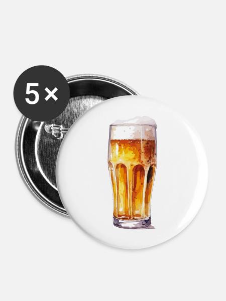 bier - Buttons groß 56 mm (5er Pack) - Weiß