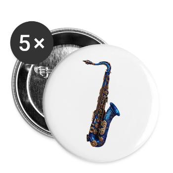 Saxophone - Lot de 5 grands badges (56 mm) - blanc - Devant