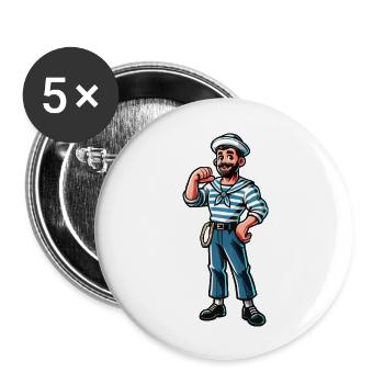 Seemann Kapitän - Buttons groß 56 mm (5er Pack) - Weiß - Vorne
