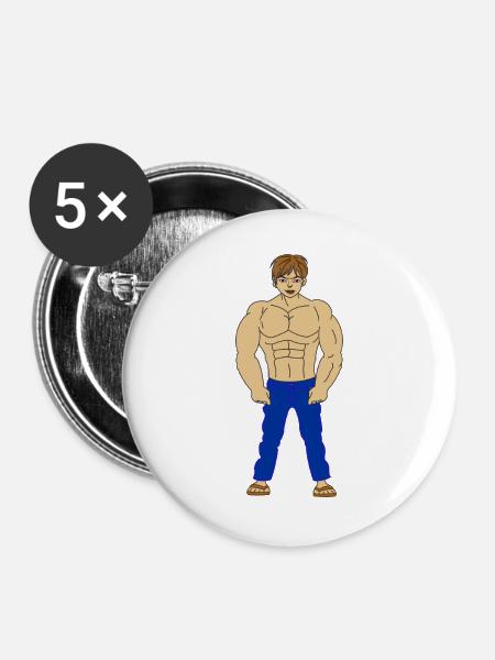 Junger Bodybuilder – Jeans & Muskeln - Buttons groß 56 mm (5er Pack) - Weiß