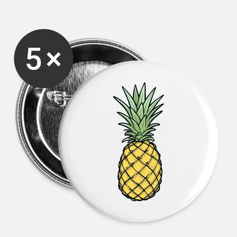 Ananas Comic Style Bunt Sommer - Buttons groß 56 mm (5er Pack) - Weiß