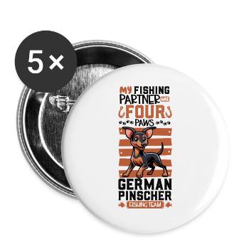 Angeln und Deutscher Pinscher - Buttons groß 56 mm (5er Pack) - Weiß - Vorne