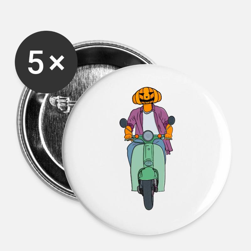 Pumpkin Rider on Mint Scooter - Buttons large 2.2''/56 mm (5-pack) - white