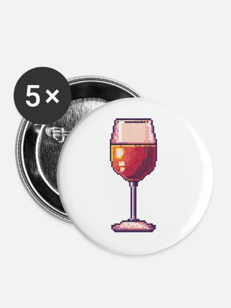 Pixel Weinglas Retro - Buttons groß 56 mm (5er Pack) - Weiß