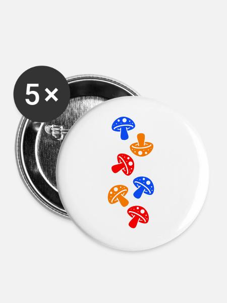 Pilze Bunt - Buttons groß 56 mm (5er Pack) - Weiß