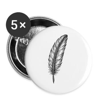 Glimmernde Feder in Schwarz - Buttons groß 56 mm (5er Pack) - Weiß - Vorne