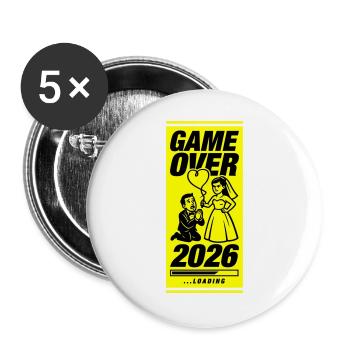 Game Over Hochzeit 2026 Gelb - Buttons groß 56 mm (5er Pack) - Weiß - Vorne