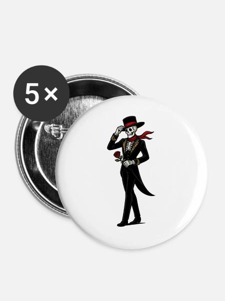 Skelett Mariachi Rose - Buttons groß 56 mm (5er Pack) - Weiß