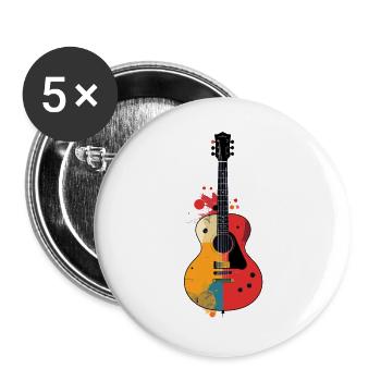 Bunte Gitarren Kunst Akustik Gitarre Motiv - Buttons groß 56 mm (5er Pack) - Weiß - Vorne