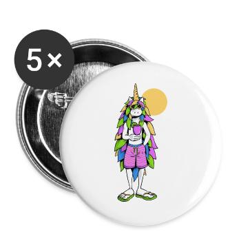 Einhorn, Sommer und Cocktail - Buttons groß 56 mm (5er Pack) - Weiß - Vorne