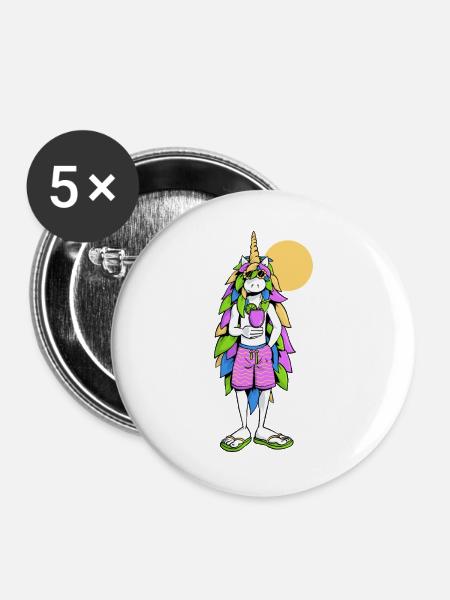 Einhorn, Sommer und Cocktail - Buttons groß 56 mm (5er Pack) - Weiß