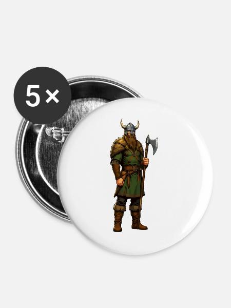 Wikinger Krieger mit Axt & Fell - Buttons groß 56 mm (5er Pack) - Weiß