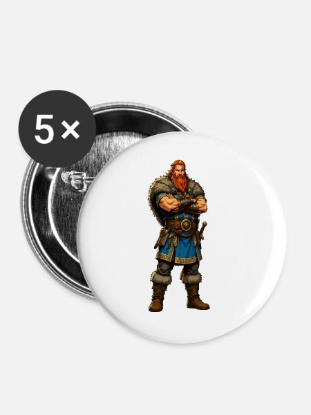 Wikinger-Krieger mit Fellmantel - Buttons groß 56 mm (5er Pack) - Weiß