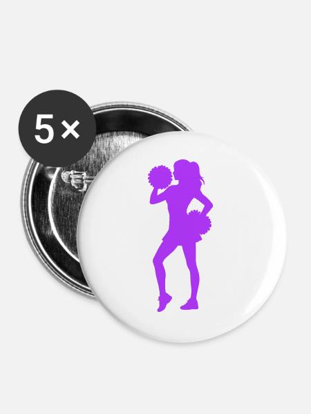 Cheerleader Silhouette mit Pomponen - Buttons groß 56 mm (5er Pack) - Weiß