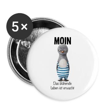 Moin Grauer Vogel Mit Gestreiftem Matrosenlook - Buttons groß 56 mm (5er Pack) - Weiß - Vorne