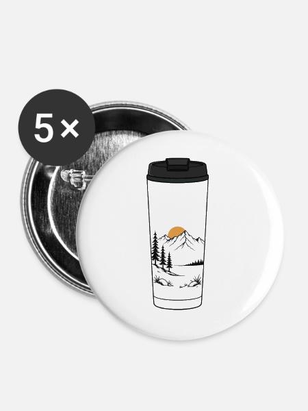 Kaffeebecher Sonnenaufgang - Buttons groß 56 mm (5er Pack) - Weiß