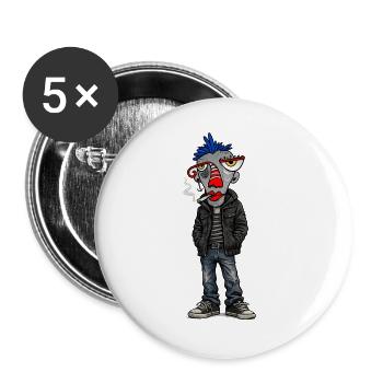 Head punk: Blue Mohican in jeans - Buttons large 2.2''/56 mm (5-pack) - white - Front