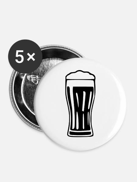 Glas Bier Bierglas Geschenk Biertrinker  - Buttons groß 56 mm (5er Pack) - Weiß