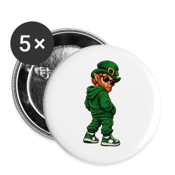 Gangster Leprechaun im Streetwear Look - Buttons groß 56 mm (5er Pack) - Weiß - Vorne
