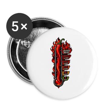 Brennende Chili Hitze Skala - Buttons groß 56 mm (5er Pack) - Weiß - Vorne