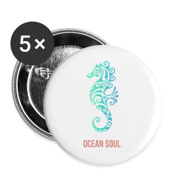 Ocean Soul – Seepferdchen Meeresmotiv - Buttons groß 56 mm (5er Pack) - Weiß - Vorne