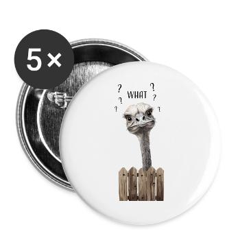WHAT? – Lustiger verwirrter Vogelstrauß - Buttons groß 56 mm (5er Pack) - Weiß - Vorne