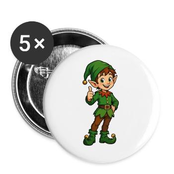 Grüner Elf Zipfelmütze - Buttons groß 56 mm (5er Pack) - Weiß - Vorne
