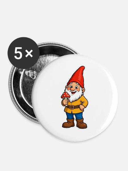 Fröhlicher Waldfürst mit Pilz - Buttons groß 56 mm (5er Pack) - Weiß