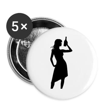 Frau im Kleid mit erhobener Flasche Silhouette - Buttons groß 56 mm (5er Pack) - Weiß - Vorne