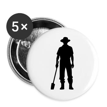 Farmer mit Spaten Silhouette - Buttons groß 56 mm (5er Pack) - Weiß - Vorne