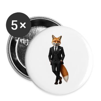 Eleganter Fuchs im schwarzen Smoking - Buttons groß 56 mm (5er Pack) - Weiß - Vorne