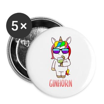 Ginhorn Gin Einhorn Drink Karneval Outfit - Buttons groß 56 mm (5er Pack) - Weiß - Vorne