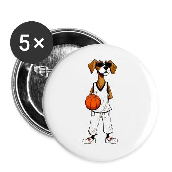 Basketball Hund - Buttons groß 56 mm (5er Pack) - Weiß - Vorne