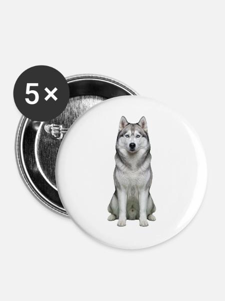 Eises, husky-blauäugiges Porträt - Buttons groß 56 mm (5er Pack) - Weiß