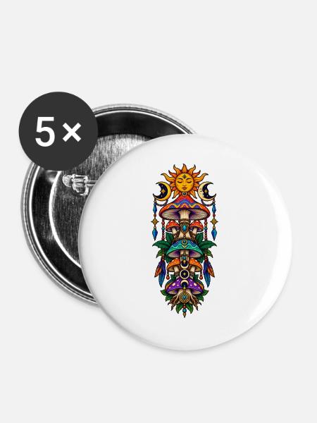 Sonnenmond Pilzturm Farbzauber - Buttons groß 56 mm (5er Pack) - Weiß