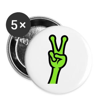 Alien Hand Peace Zeichen Icon - Buttons groß 56 mm (5er Pack) - Weiß - Vorne