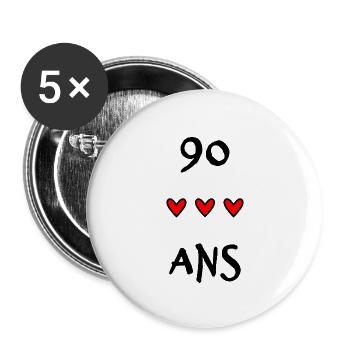 90 ANS. 90e ANNIVERSAIRE. ANNIVERSAIRE 90 ANS. 90 - Lot de 5 grands badges (56 mm) - blanc - Devant