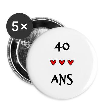 40 ANS. 40e ANNIVERSAIRE. ANNIVERSAIRE 40 ANS. 40 - Lot de 5 grands badges (56 mm) - blanc - Devant