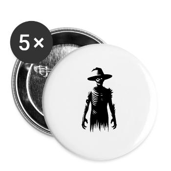 Halloween Zombie Hexe mit Zauberhut - Buttons groß 56 mm (5er Pack) - Weiß - Vorne