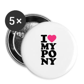 J'aime mon cœur, je poney mon poney mon poney - Lot de 5 grands badges (56 mm) - blanc - Devant