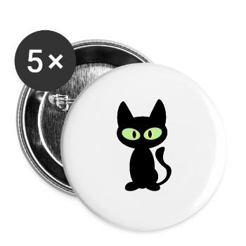 chat noir / matou. NOUVEAU comme masque facial - Lot de 5 grands badges (56 mm) - blanc - Devant