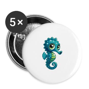 Seepferdchen - Buttons groß 56 mm (5er Pack) - Weiß - Vorne