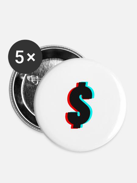 Dollar - Buttons groß 56 mm (5er Pack) - Weiß