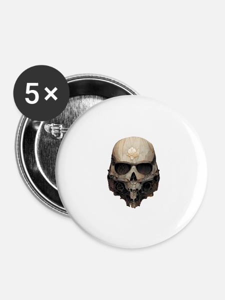 Wooden skull - Buttons large 2.2''/56 mm (5-pack) - white
