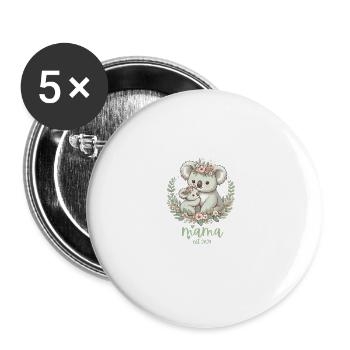 Mama Est. 2024 Koala Cuddle Floral Wreath New Mom - Buttons groß 56 mm (5er Pack) - Weiß - Vorne