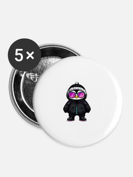 Pinguin Winter - Buttons groß 56 mm (5er Pack) - Weiß