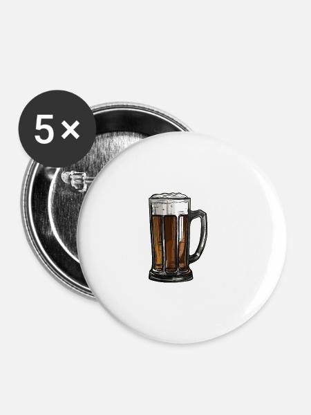 Bier Glas - Buttons groß 56 mm (5er Pack) - Weiß
