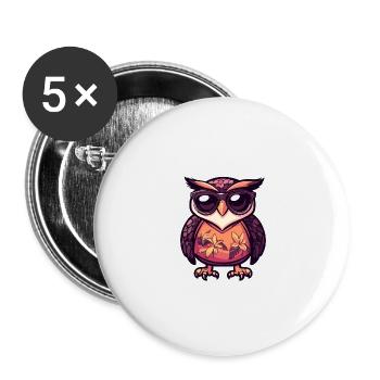 Eule Comic Cool Sommer - Buttons groß 56 mm (5er Pack) - Weiß - Vorne
