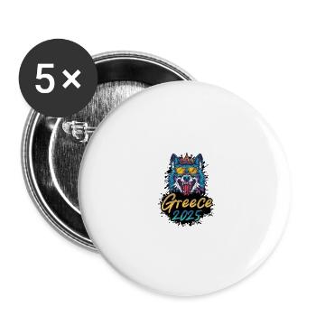 Grèce 2025 Loup de fête - Lot de 5 grands badges (56 mm) - blanc - Devant