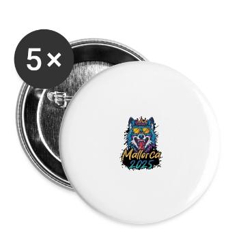 Mallorca 2025 Party Wolf - Buttons groß 56 mm (5er Pack) - Weiß - Vorne